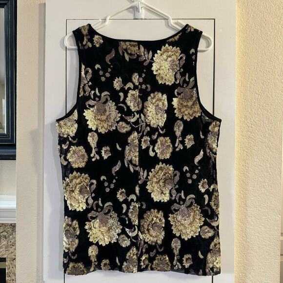 Garnet Hill Embellished Embroidered Black Gold Knit Sequined Tank Top &Skirt Set - Picture 5 of 11